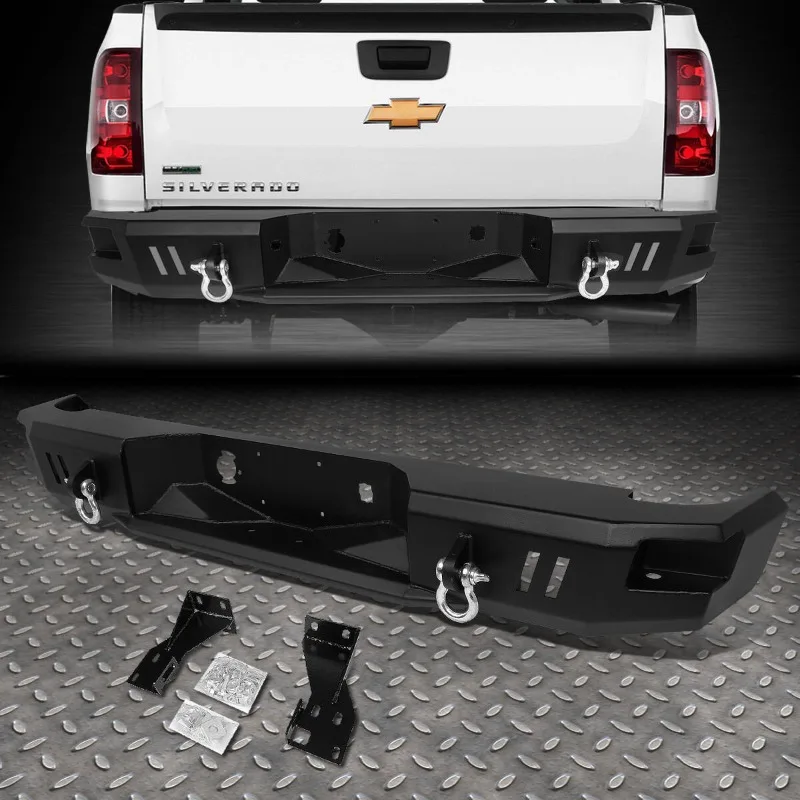 US FOR 2007 2008 2009 2010 2011 2012 2013SILVERADO/SIERRA HEAVY DUTY STEEL REAR STEP BUMPER FACE BAR W/D-RINGS