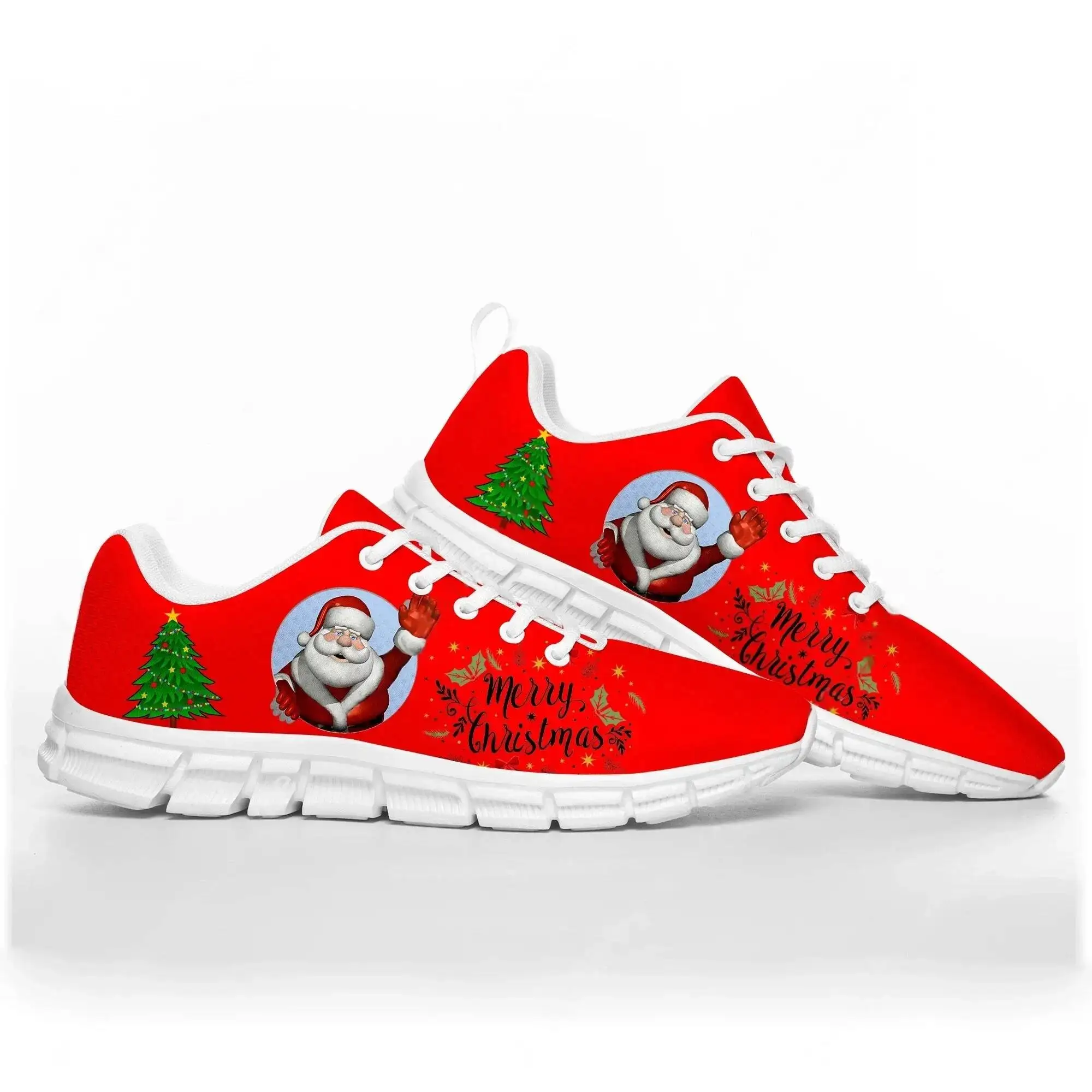 White Snowflake Red Christmas Santa Claus Snowman Sports Shoes Mens Womens Comfortable Sneakers Custom Couple Shoes
