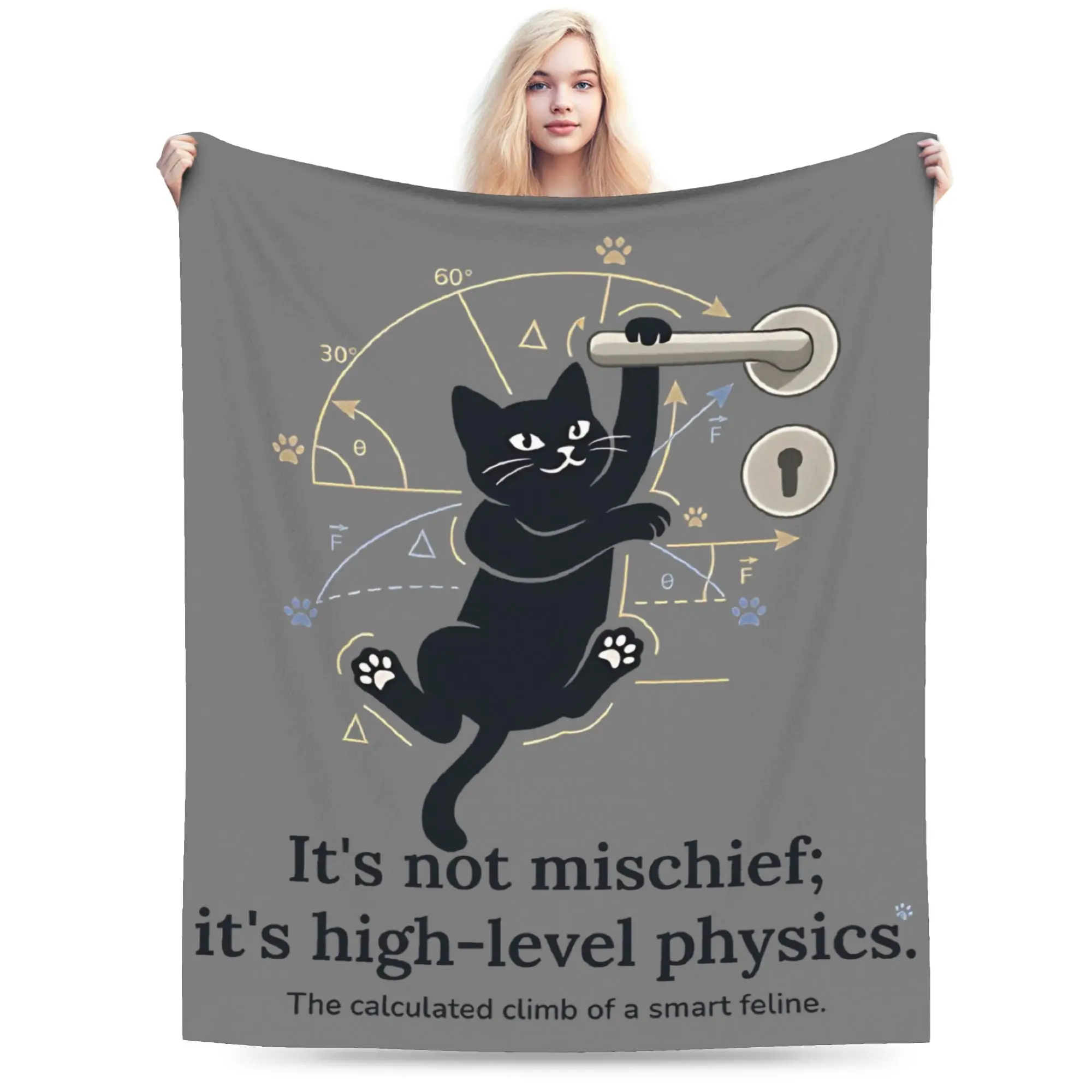 It's not mischief  Intelligent Cat  Flannel Blankets Quantum Mechanics Cat Fashion Throw Blanket for Home Plush Thin Quilt
