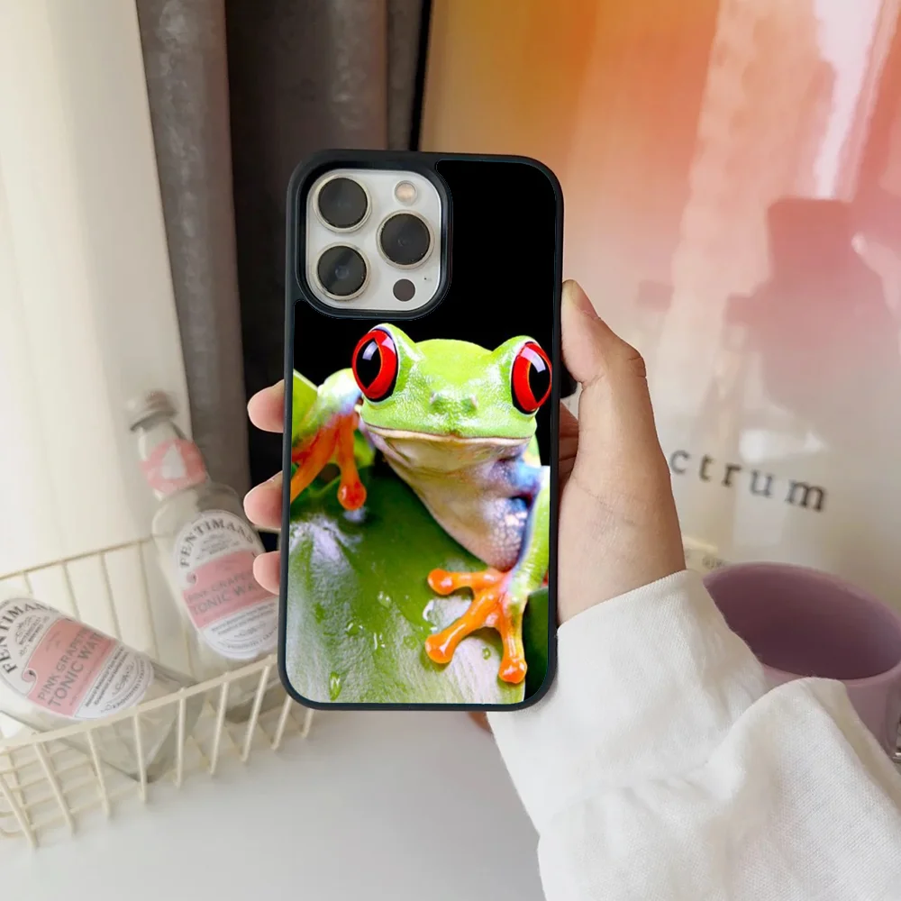 Nature Animals Frog Red Eyed Tree Frogs Leaves Phone Case For IPhone 11 12 13 14 15 16 Plus Pro Max Mirror Acrylic PC TPU Cover