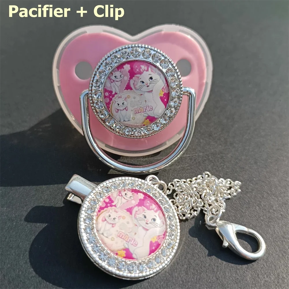 282/5000 2024 New gift Mary Cat Cartoon Print baby pacifier chain Clip Deluxe Bling Pacifier silicone dummy pacifier Chupeta