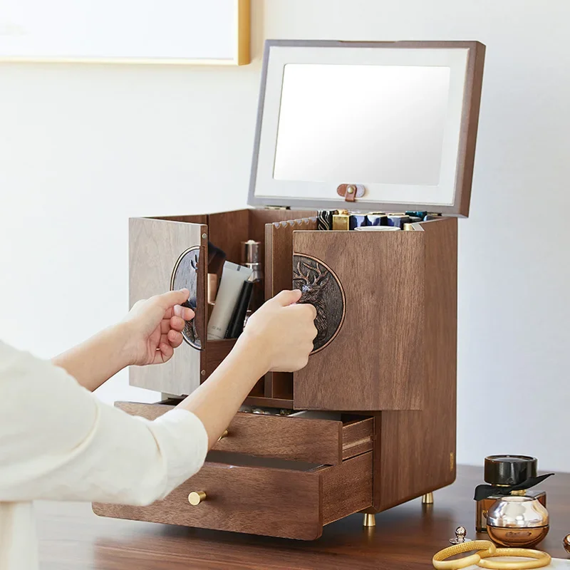 

The product can be customized. Wooden cosmetics and jewelry integrated storage box