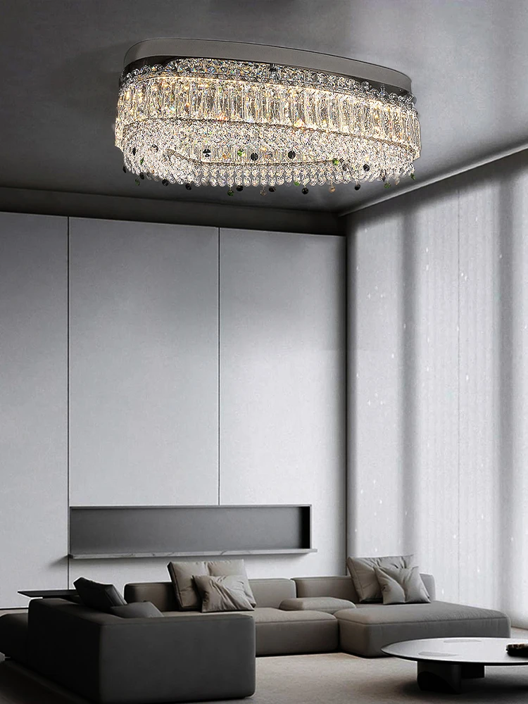 Imagem -05 - Crystal Long Oval Pendant Lights Lâmpada Suspensa para Teto Decoração para Casa Moderna Luxo Europeu Sala de Jantar k9