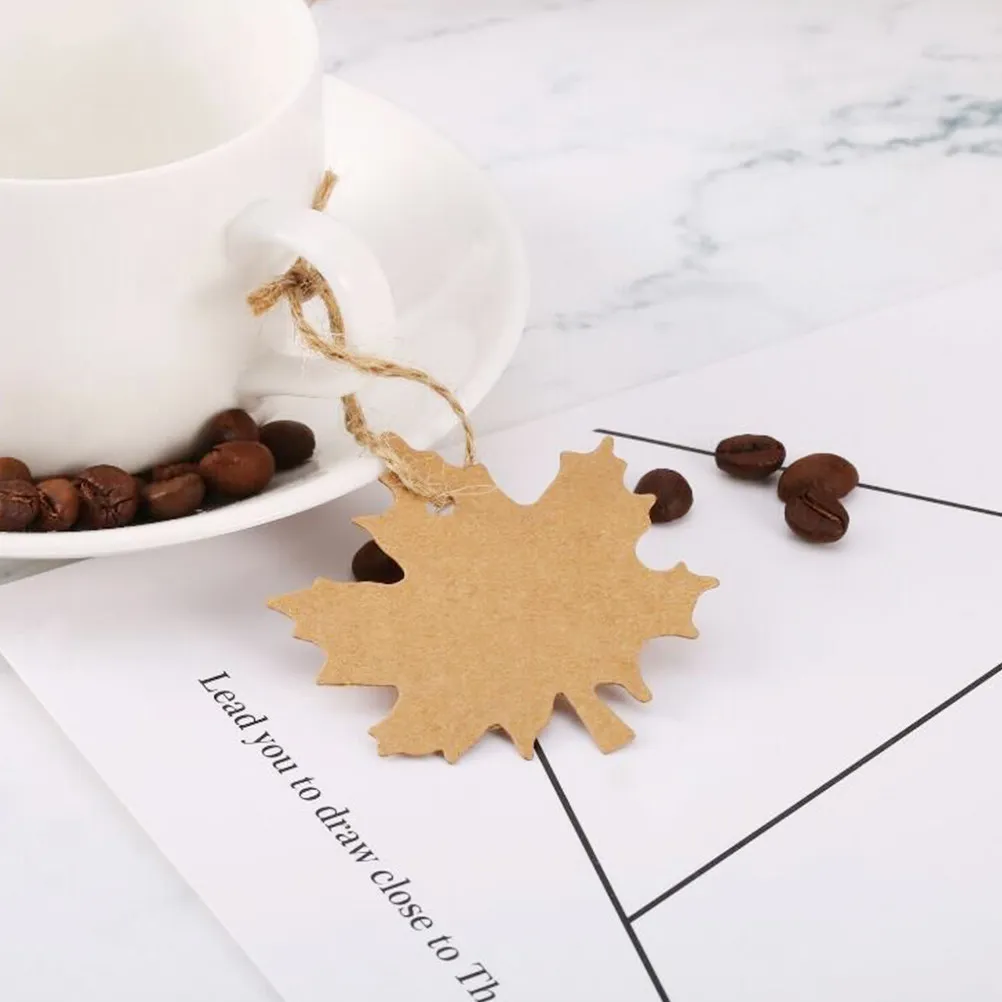 100pcs Vintage Kraft Gift Tags Fall Decor Baking Store Wedding Hanging Tags Pre-Punched 20M Rope Leaves Paper Tag For Christmas