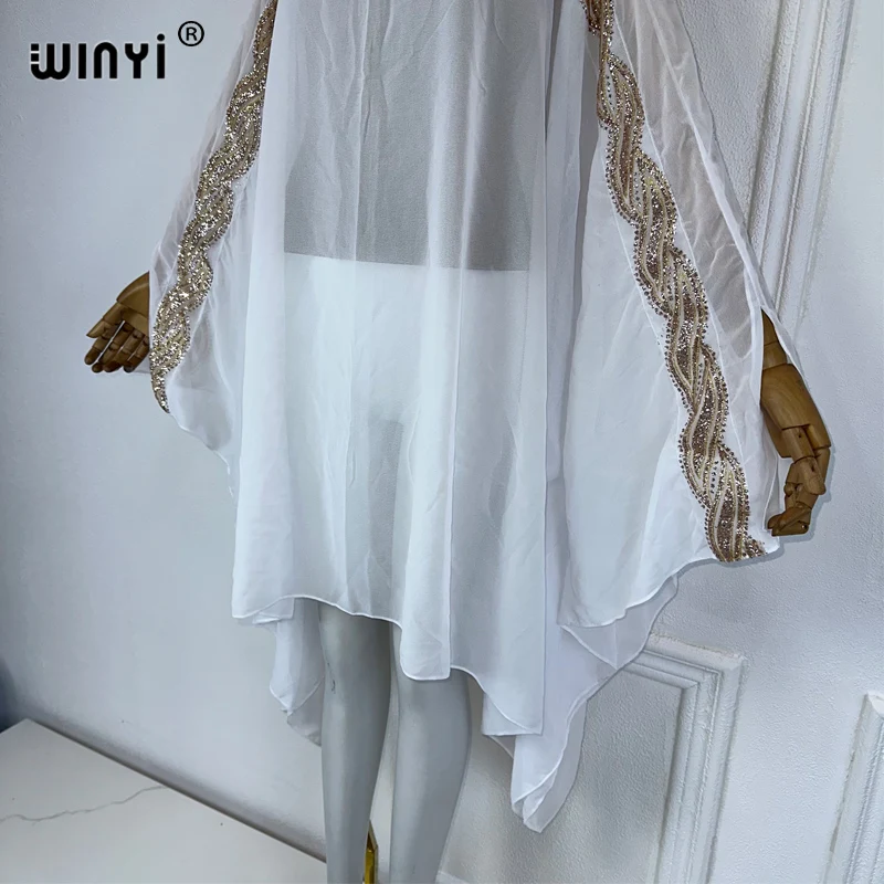 WINYI-caftán africano para mujer, ropa de playa sexy, bata para cubrir Bikini, ropa de vacaciones de verano, bata de perspectiva blanca