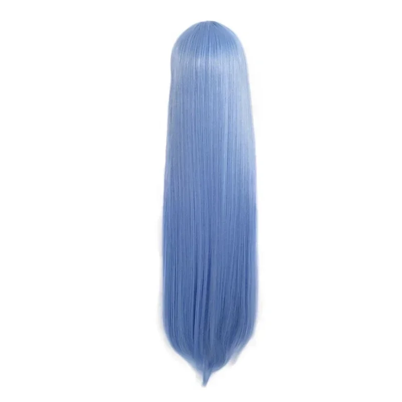 Perruque de cosplay My Hero Academia Nejire Hado Hadou, 110 cm, cheveux bleus longs et lisses, perruque de fête pour femmes, bonnet de costume Q767V