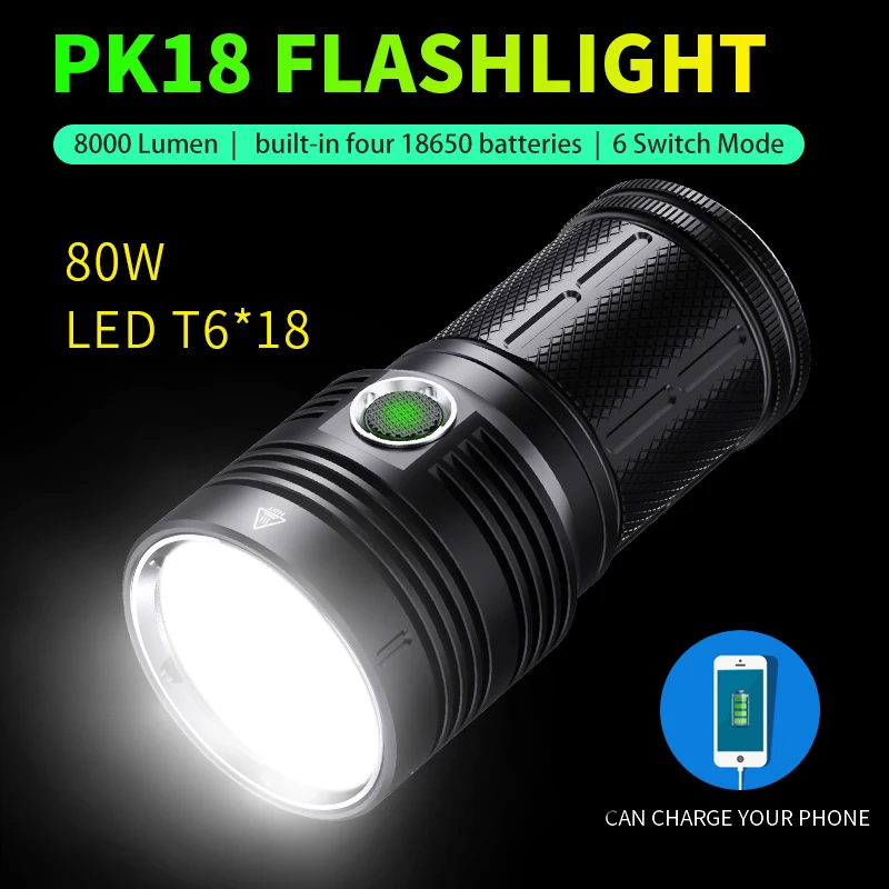 

HNDGTYR 8000 Lumens LED Rechargeable Flashlight 18650 Battery Portable Outdoor Camping Emergency Light Waterproof