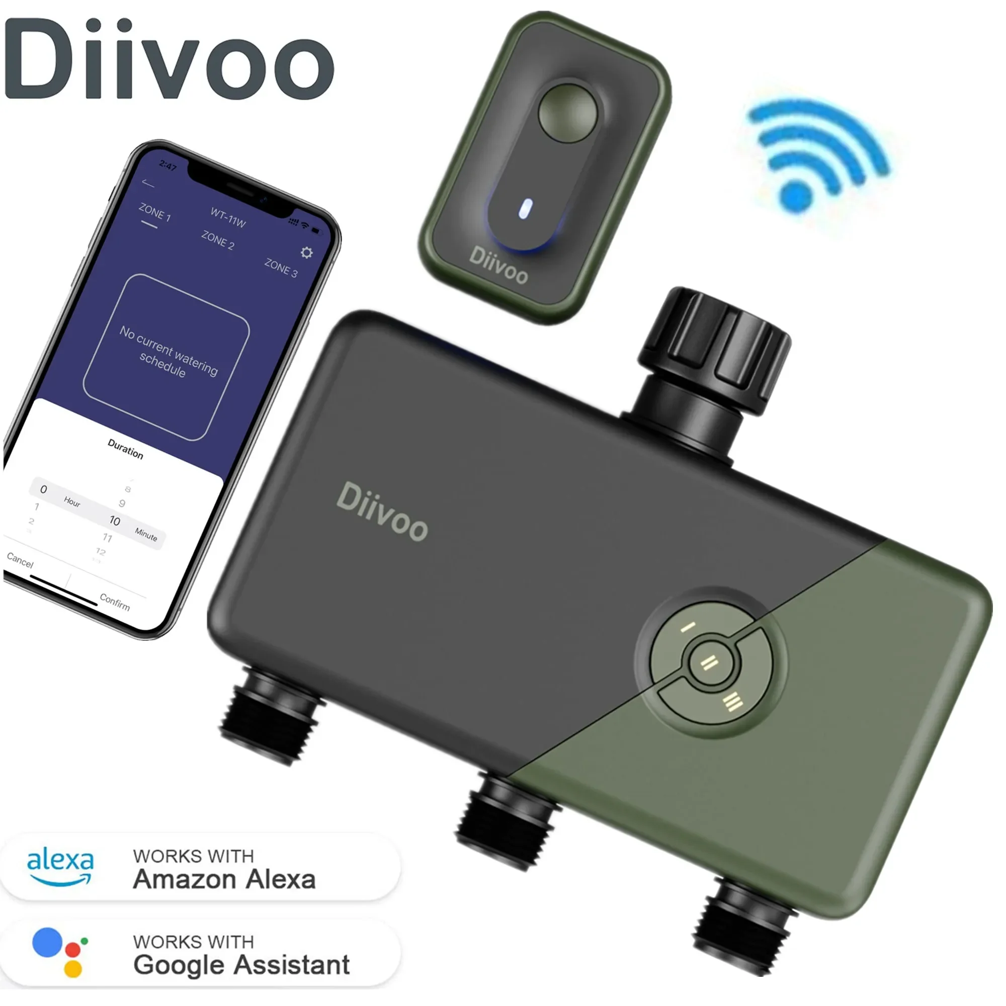 

Diivoo 1/2/3 Zone Garden WiFi Water Timer Wifi Automatic Drip Irrigation Controller Water Valve Garden Automatic Watering System