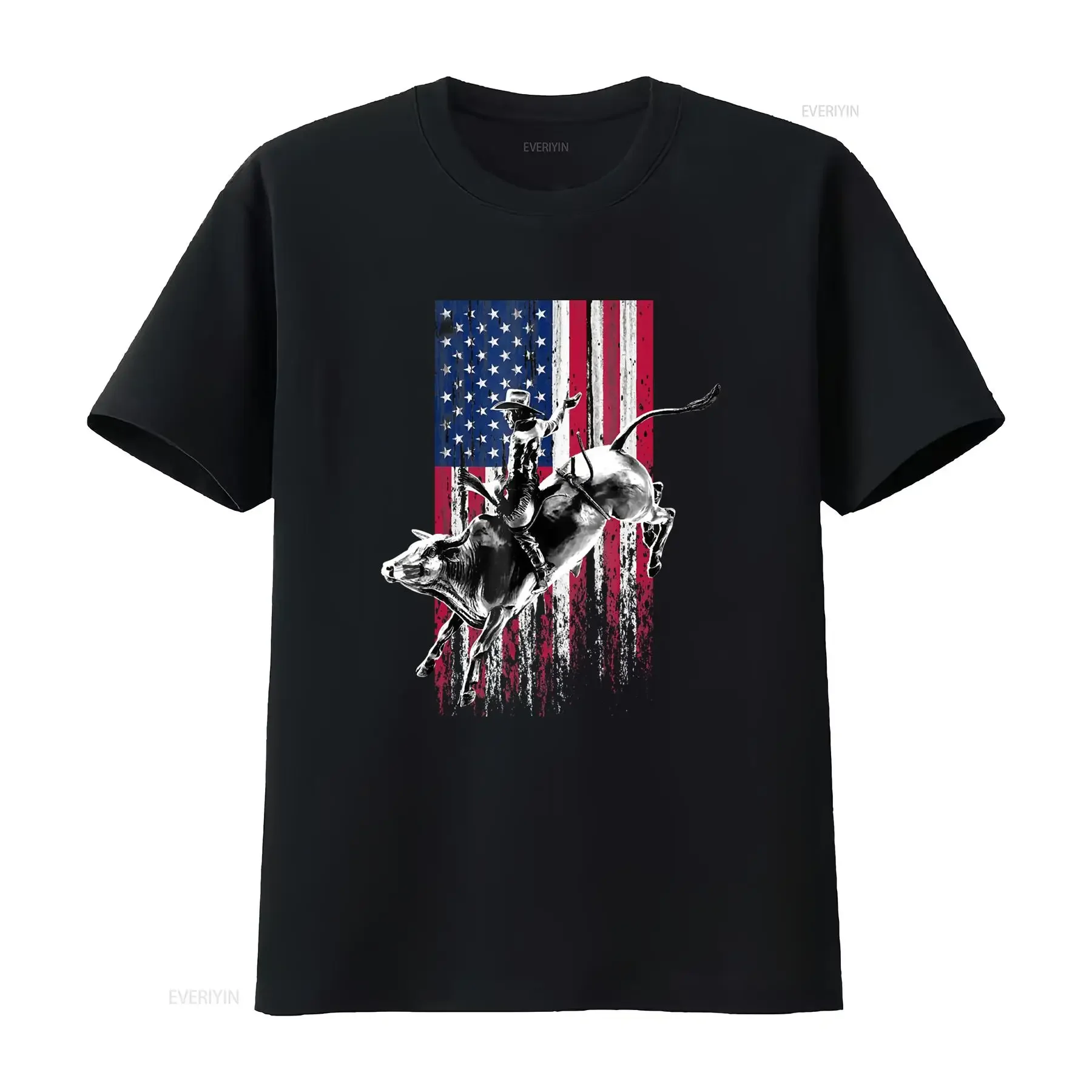 Rodeo Bull Rider Patriotic American Flag T Shirt Made in USA Available Sizes S to 5XL vintage Washed Slightly Unisex graphic