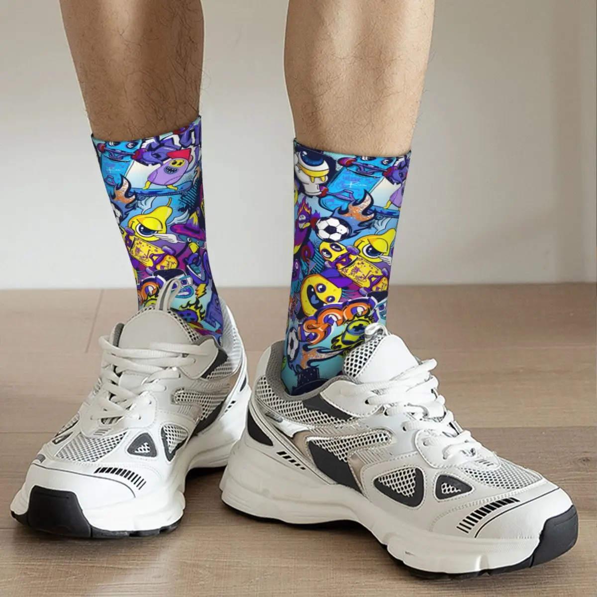 Calcetines de compresión de estilo callejero para hombre, calcetín sin costuras con diseño de arte de grafiti Harajuku Vintage de Comics y monstruos, novedad