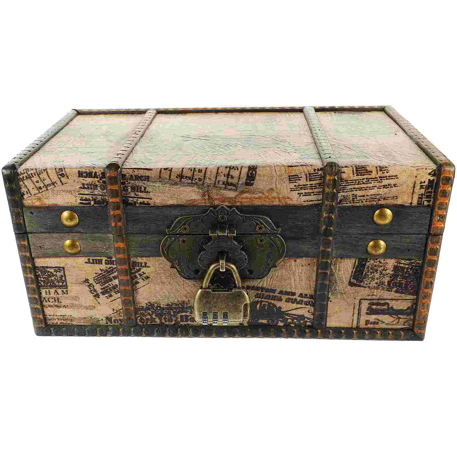 Retro Wooden Desktop Storage Box Vintage Treasure Chest Jewelry ganizer Trinket Container Decorative Gift Crate Piggy Bank For view 5