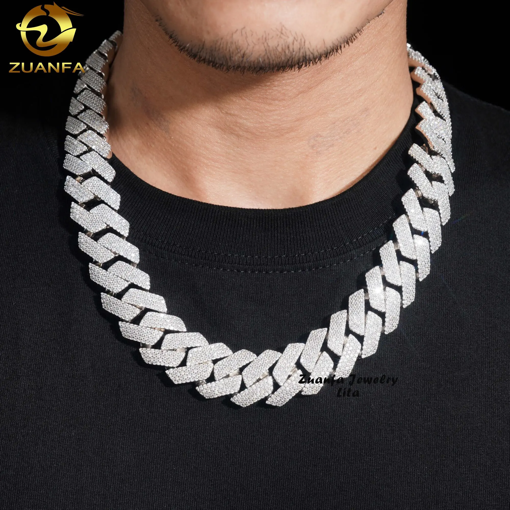 Buss Down Big Heavy 22mm 4 Rows Diamond Iced Out Hip Hop Silver Moissanite Miami Cuban Link Chain