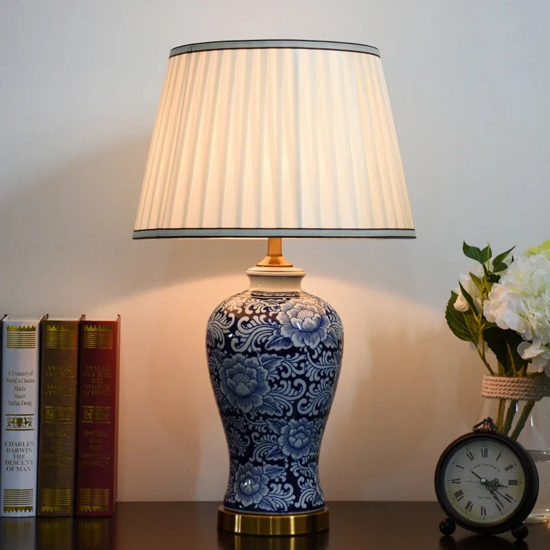 FAIRY American CeramicTable Lamp Blue Classical Creativity Living Room Bedroom Study Hotel engineering Desk Light