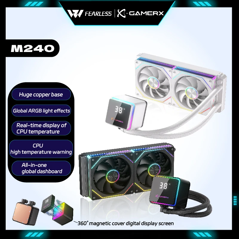 Кулер для воды X-GAMER M240 Global ARGB Light CPU Цифровой дисплей температуры 360° ° магнитная крышка 240мм водяное охлаждение Кулер для воды X-GAMER M240 Global ARGB Light CPU Цифровой дисплей температуры 360° ° магнитная крышка 240мм водяное охлаждение