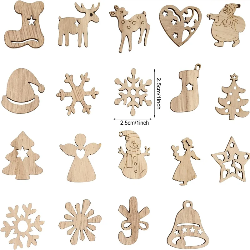 50Pcs Christmas Wooden Ornaments Unfinished Wood Slices Christmas Tree Hanging Decor for DIY Crafts Christmas Ornaments