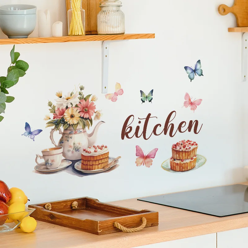 Cucina Gourmet fiore farfalla Wall Sticker vita delicata farfalla cucina adesivi murali autoadesivi