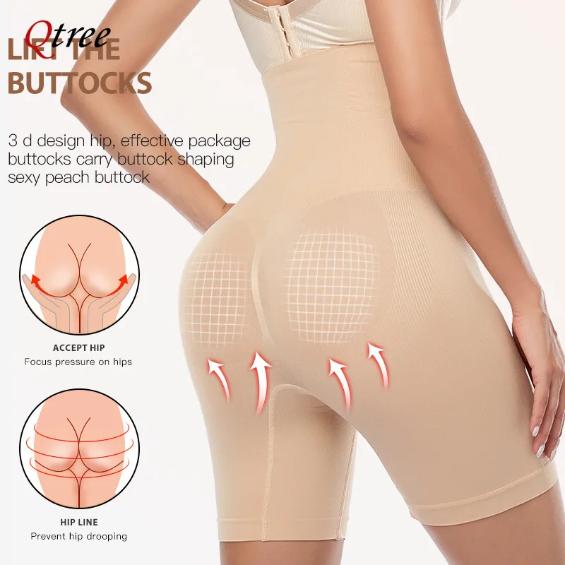 Qtree Women Tummy Control Slimming Panty with Girdle High Waist Trainer Body Shaper Shorts Plus Size Hooks Butt Lifter Shapewear