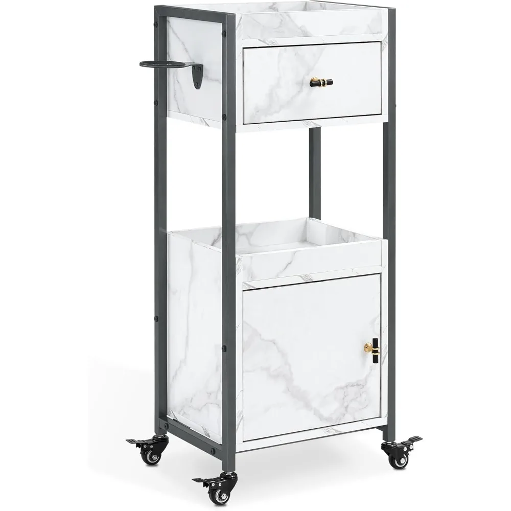 

Salon Rolling Trolley Cart with Holder, Beauty Barber Marbling Textured Mobile Storage Organizer