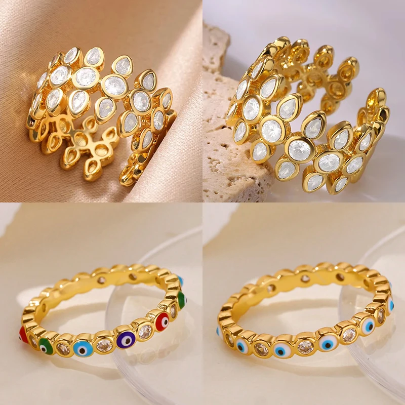 Bagues géométriques en acier inoxydable pour femmes, Zircon blanc, couleur or, anneau esthétique de mariage réglable, bijoux, accessoires cadeaux