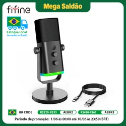 FIFINE USB/XLR Dynamic Microphone with RGB Control/Headphone jack/Mute,MIC for PC Gaming Recording Streaming AmpliGame-AM8
