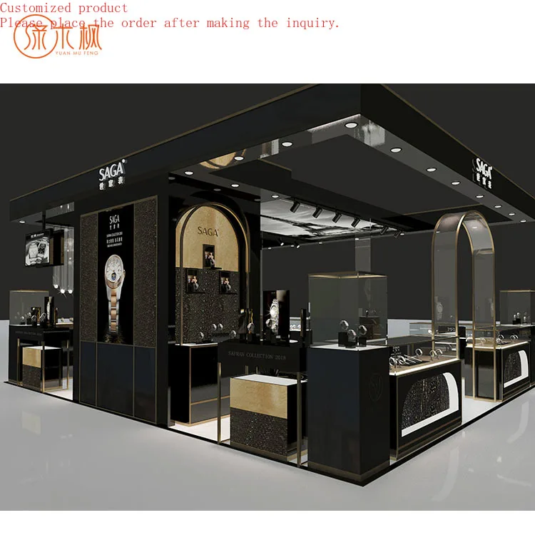 

Custom Jewelry Kiosks for Mall Jewelry Display Cabinet Counter Design Most Buyed Golden Steel Watch Showcase Wholesale