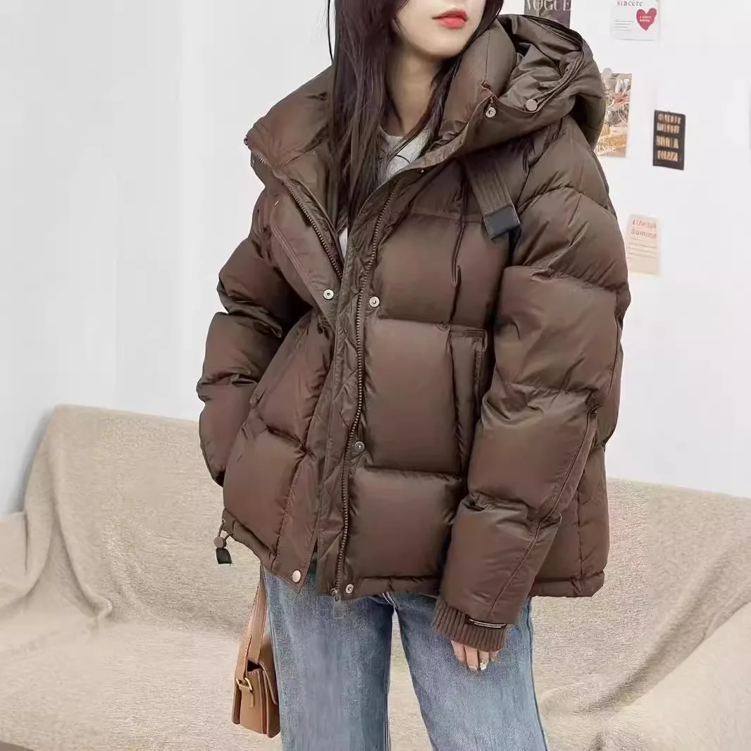 

2024 Winter Women Hooded Down Jacket 90% White Duck Down Thickened Short Bread Jacket Female Warm Loose Coat