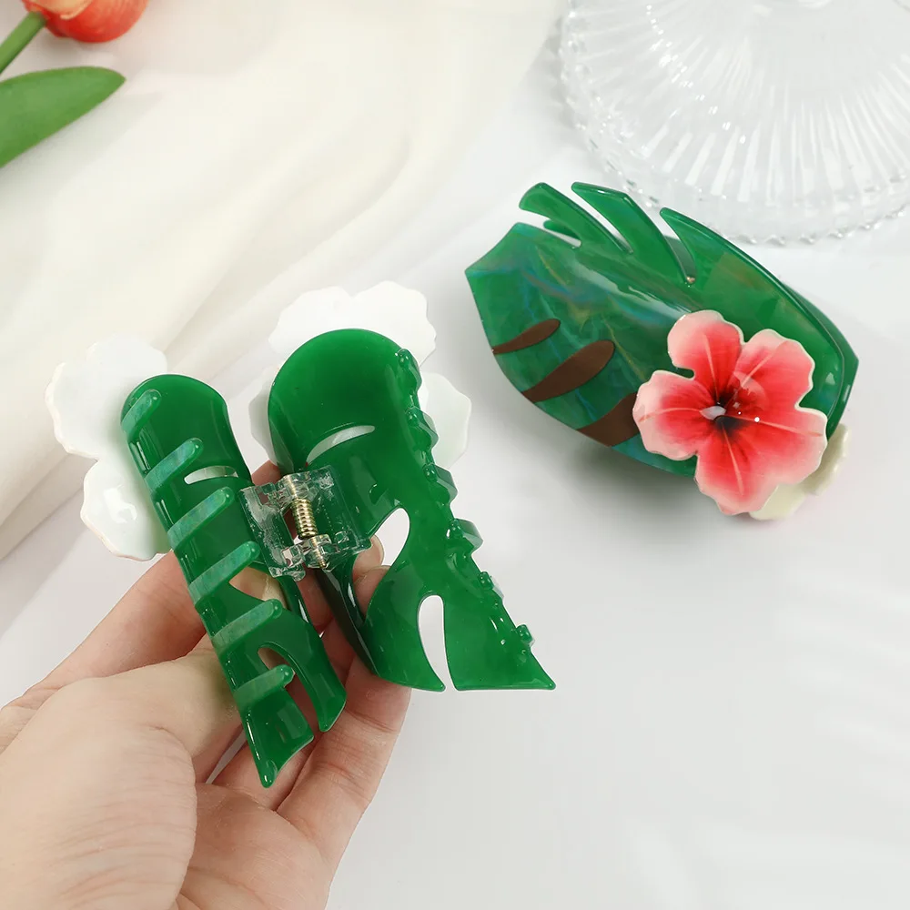 

НОВЫЙ зеленый лист монстеры, цветок, ацетат, коготь для волос, серия растений, зажимы для волос, модные заколки для волос в виде краба, аксессуары для волос для женщин и девочек