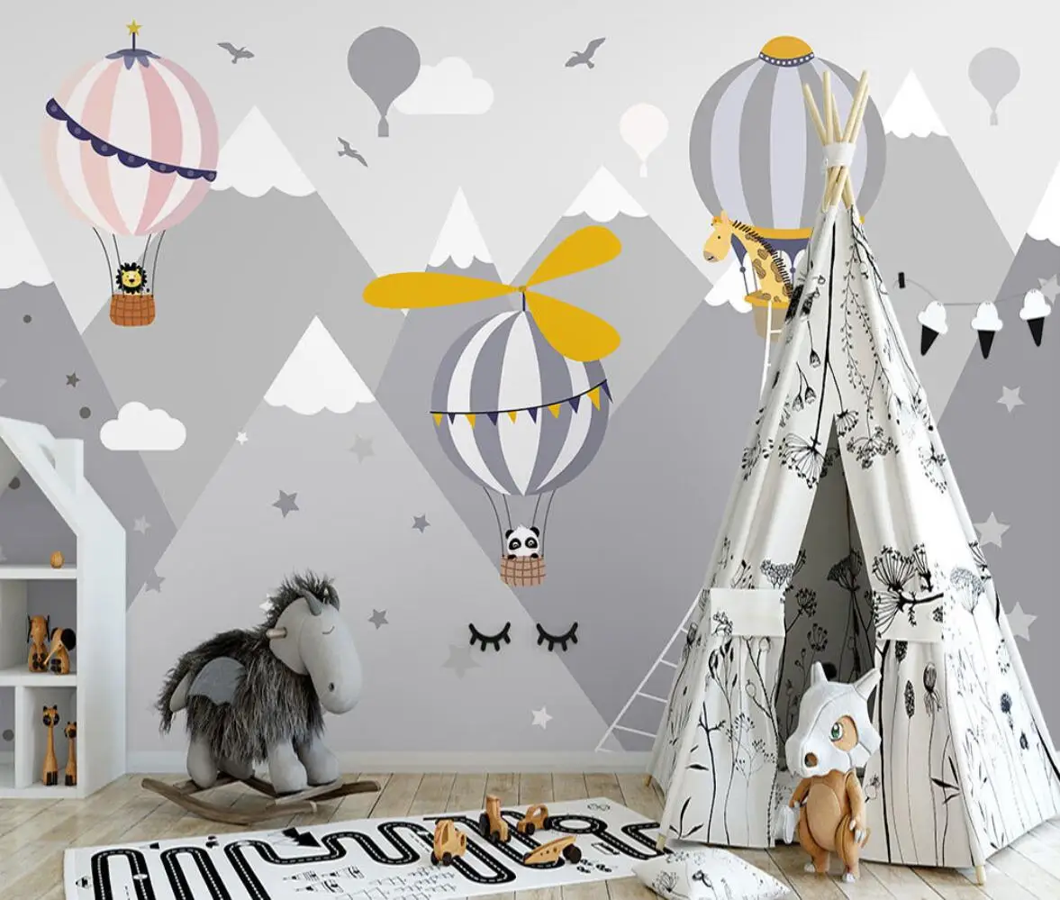 

Пользовательские 3D мультфильм воздушный шар настенные обои-настенный декор для детской комнаты для дома