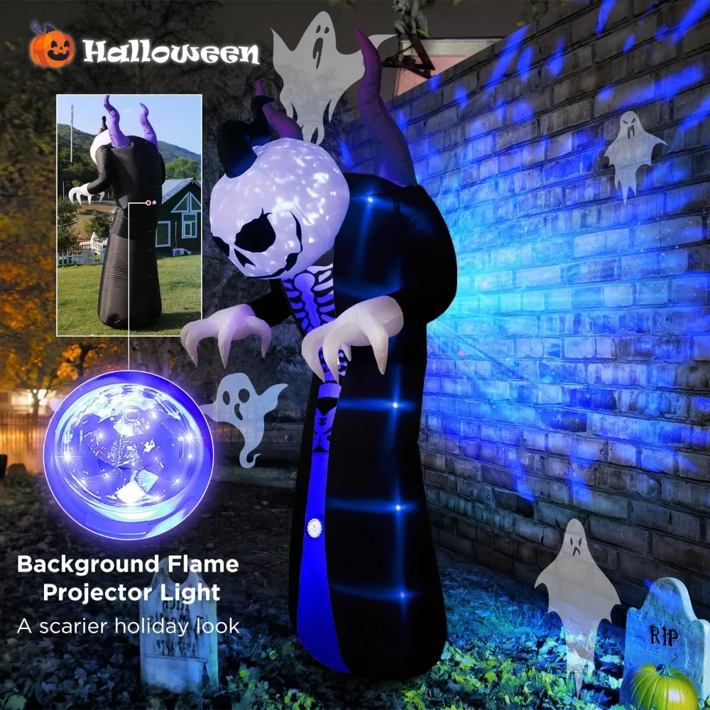 10FT Outdoor Halloween Inflatables Grim Reaper Ghost with Induction Horn Will Scream, Blow Up Yard Decorations with Flame