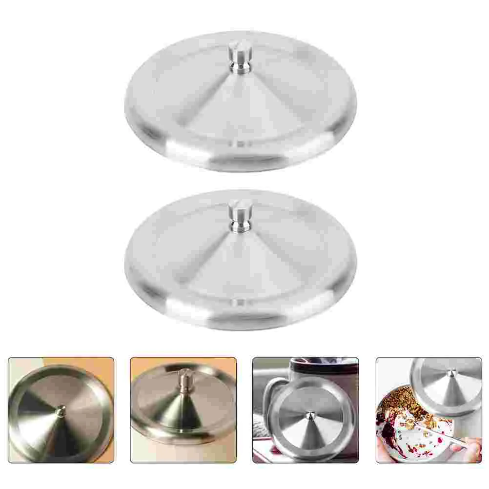 

2 Pcs Stainless Steel Cup Cover Heat Resistant Dust Proof Mug Lid Sealing Caps Practical Lids Easy Adsorption No Deformation