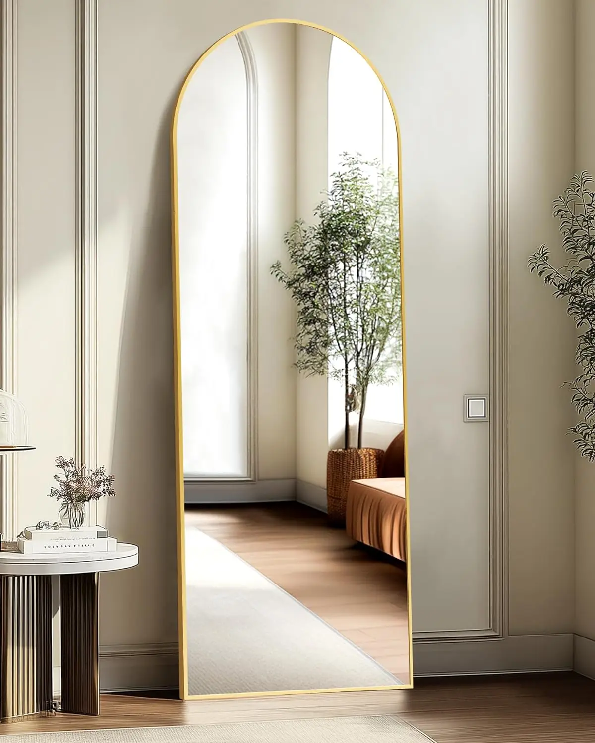 

Arched Full-Length Mirror with Aluminum Frame, 56x15 Inches, Shatterproof Design for Bedroom or Living Room