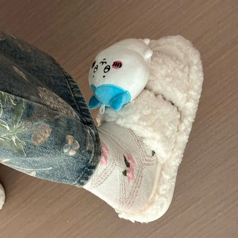 

Anime Usagi Soft Plush Slippers Women's Indoor Comfortable Home Slippers Non-Slip Soft Bottom Fur Slippers Cute Flat Heels