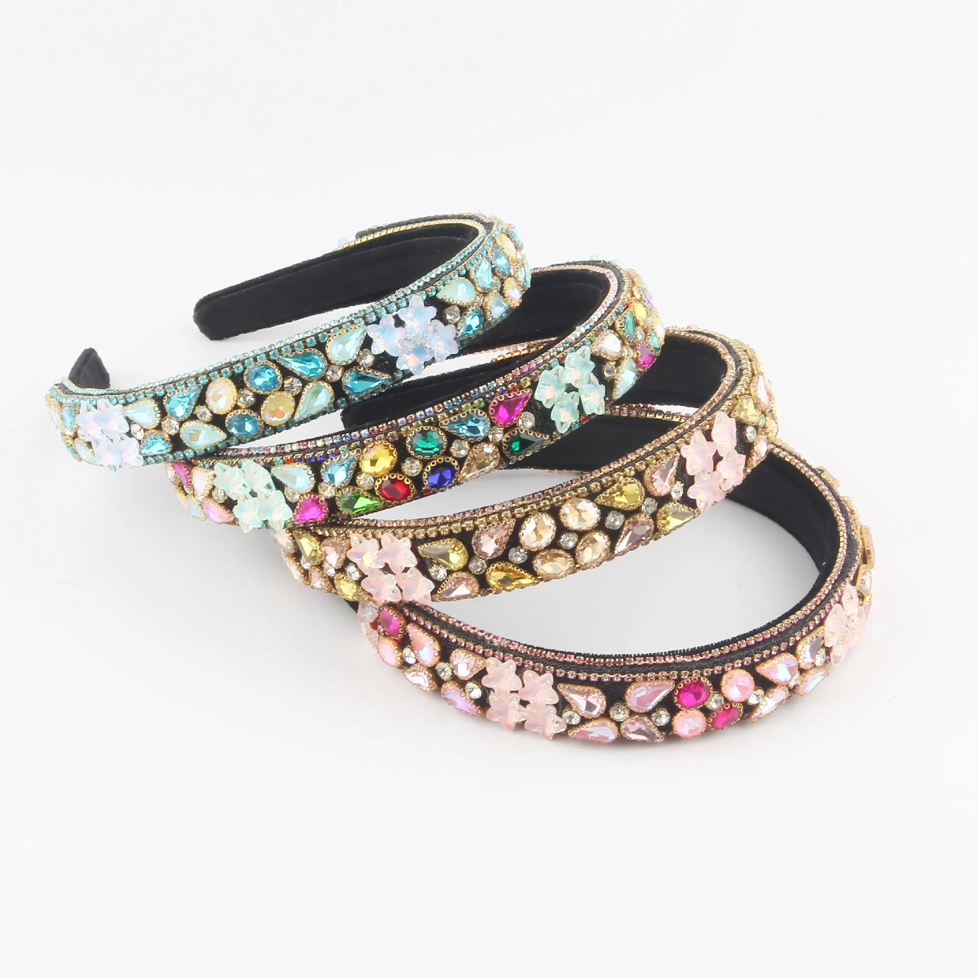 Wind new rhinestone flower headband hair accessories wholesale flat full diamond crystal single claw headband women's headdress