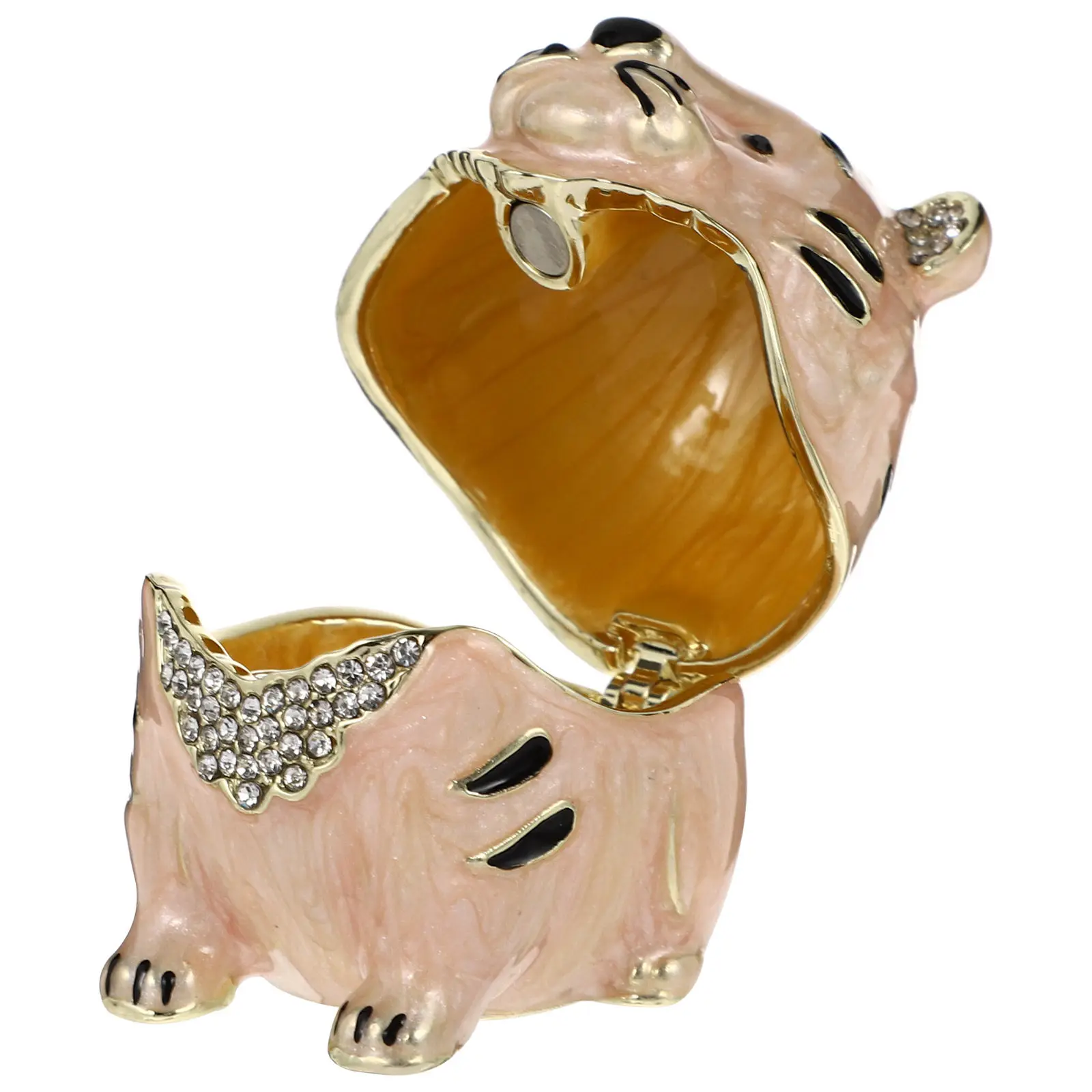 

Tiger Shape Jewelry Box Zine Alloy Enamel Painted Craft Decorative Jewelry Organizer Necklace Ring Earring Storage Souvenir Gift