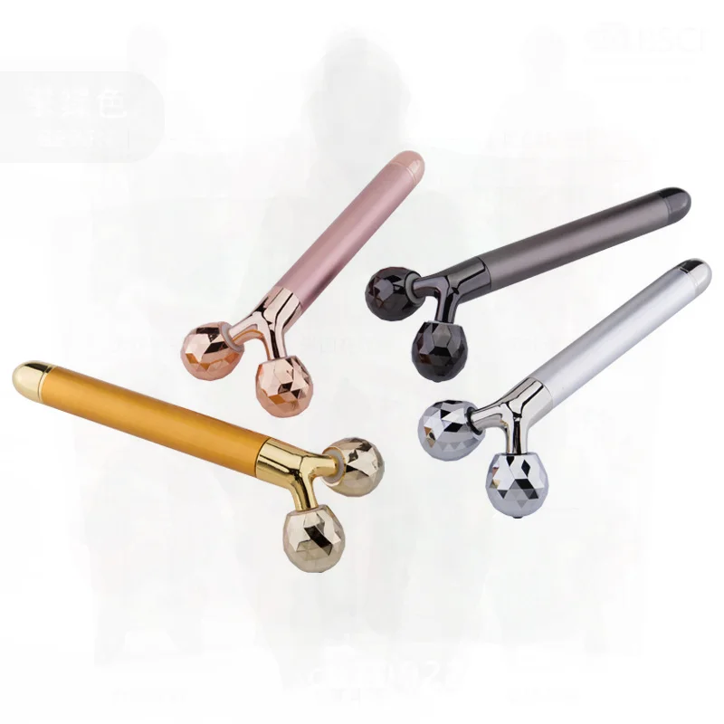 Bastone per massaggio facciale in oro argento oro rosa Rullo 3D V Bastone di bellezza per lifting facciale Ioni negativi Vibrazione Uso domestico Multifunzionale