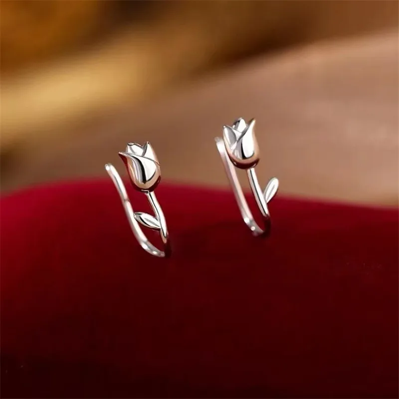 New Korea Fashion Tulip Flower Stud Earrings for Women Temperament Sweet Romantic Wedding Party Jewelry Gift Mujer