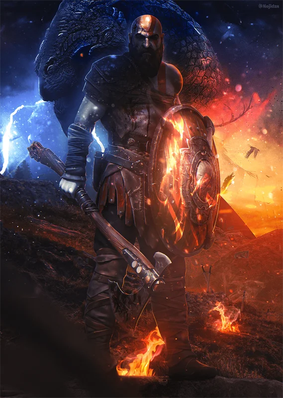 إله الحرب الفن الحديث قماش جدار ديكور لعبة جمالية ملصق للأطفال غرفة ديكور المنزل طباعة لاعب واحد لعبة مستوحاة الجدار أ