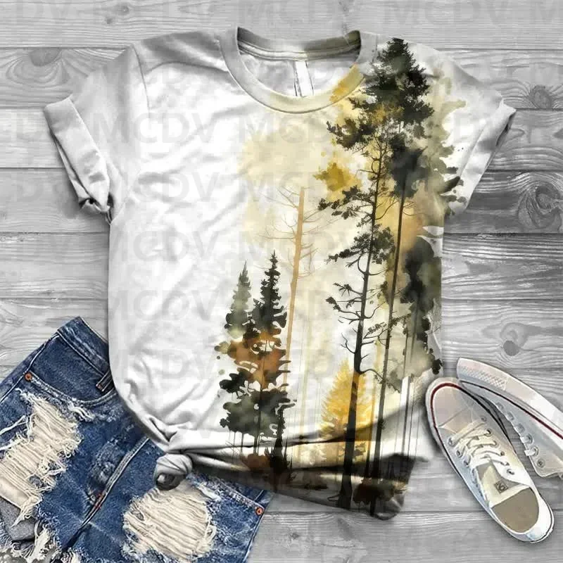 Forest And Starry Sky Print T-shirt 3D All Over Printed Summer Women's T Shirts