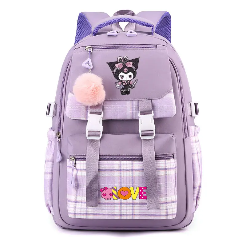 Mochila escolar con estampado de Kuromi, morral de lona para adolescentes y niñas, bolsa de viaje de gran capacidad, regalo de cumpleaños