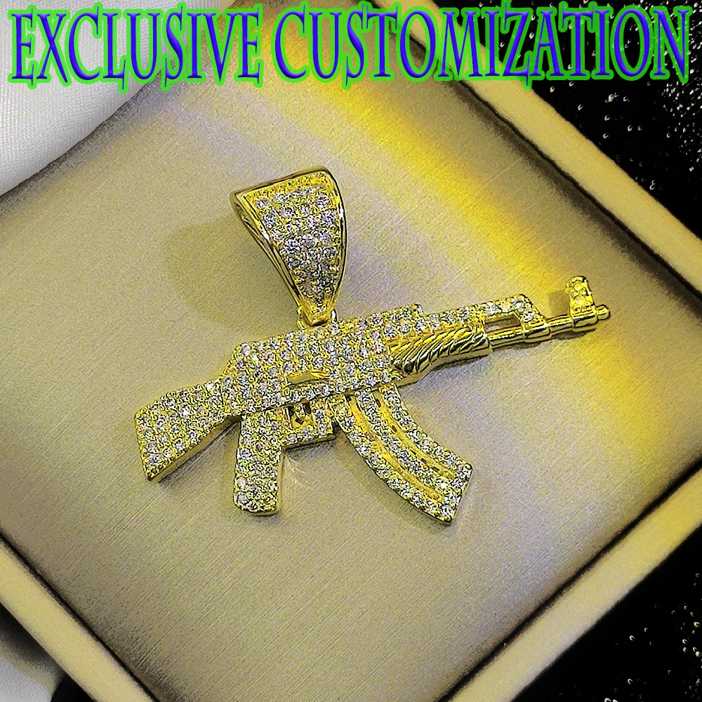 Fashion custom hip-hop necklace with diamond AK-47 gold pendant, exquisite 18K gold plating process, fashionable decoration