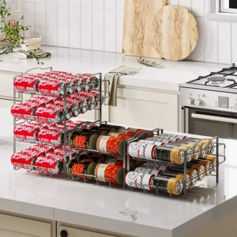 

4 Tiers Can Organizer Rack 48 Cans Soda Can Dispenser Organizer for Refrigerator Set of 2 Stackable Beverage Dispenser Rack