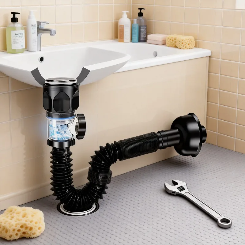 

Kitchen Tool Stainless Steel Flip Drainage Pipe Universal for Kitchen Sink Washbasin Anti Odor Wall Pipe Bathroom Accessories