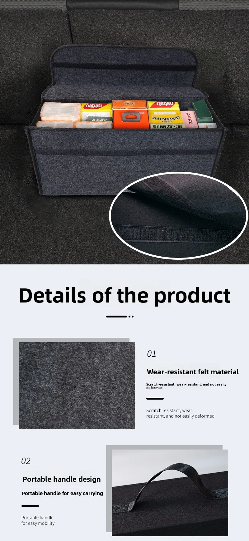 Auto Lagerung Tasche Auto Stamm Organizer Weiche Filz Lagerung Box Organizer Für Die Lagerung Stamm Werkzeuge Innen Automotive Zubehör – Detail 6