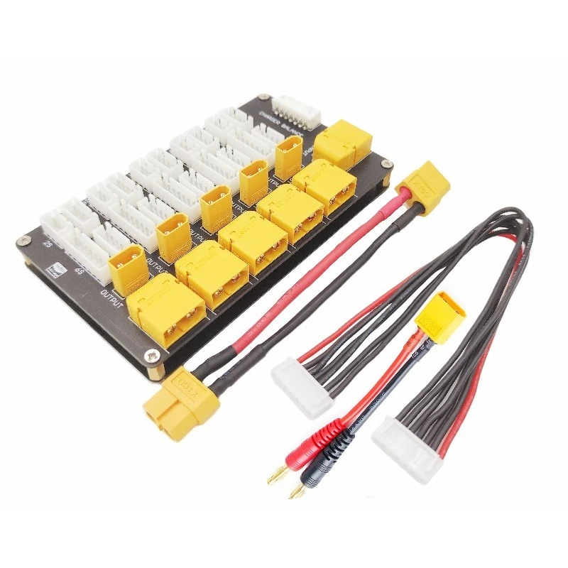 XT60 + XT30 Parallel Charging Plate 2 in 1 Simultaneous Charging 4 Groups of Model Aircraft 2S-6S Lithium Battery Expansion
