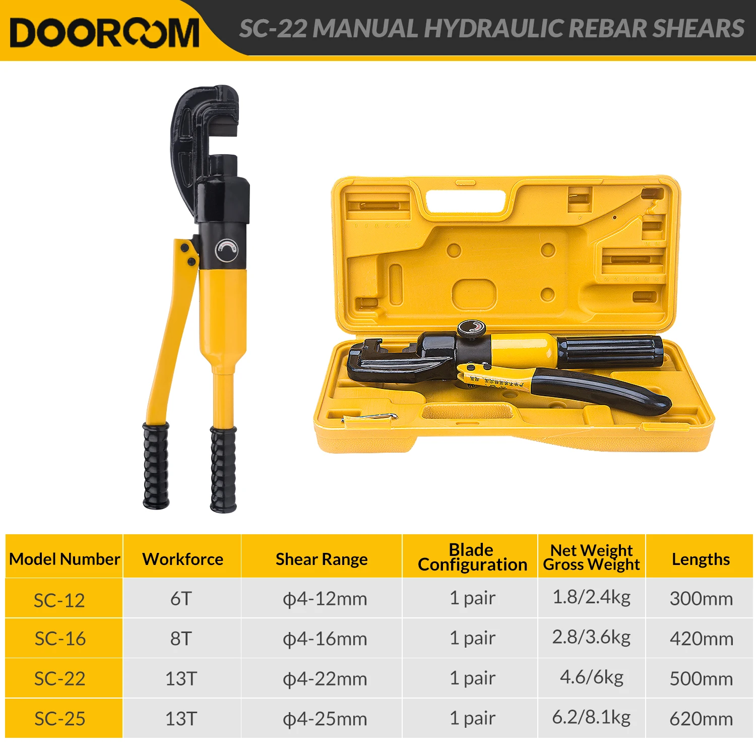 DOOROOM SC-12/16/22 Hydraulic Shears Cutting Machine Portable Rebar Scissors Manual Hydraulic Rebar Shears Hand Tools