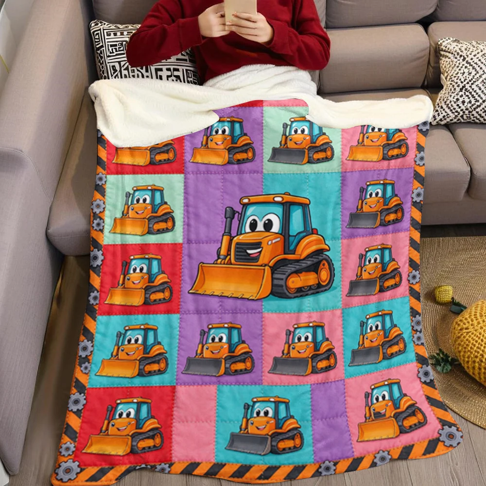 Orange Crane Tire Stripe Flannel Blanket Perfect for Sofa Office Bed Travel Sleep Read Relax Camping Four Season Use