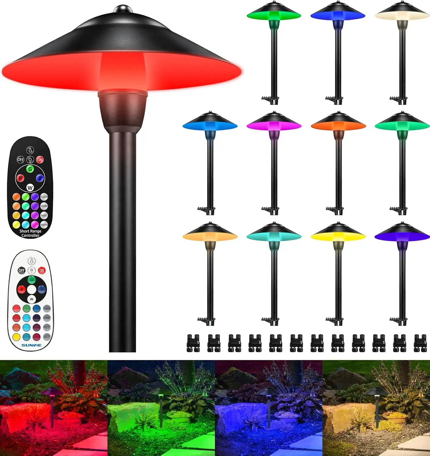 RGBW Low Voltage Landscape Lights 3W Color Changing Pathway Lights 12-24V Multi-Color Path Lights Waterproof