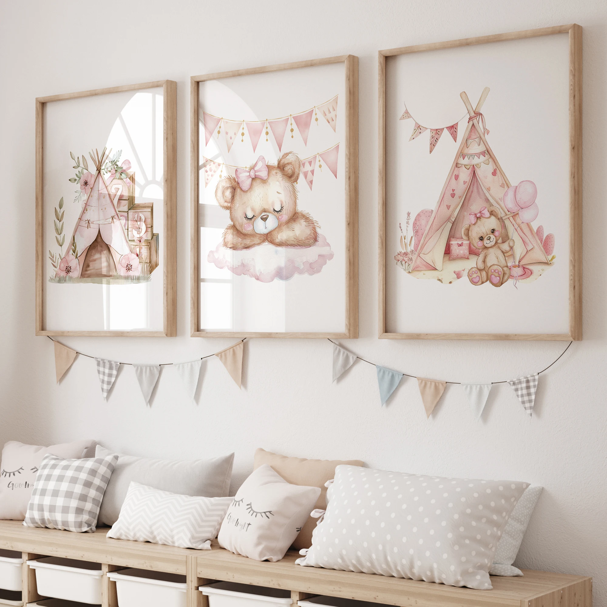 

Bear Tent Camping 3pcs Wall Art Prints Canvas Painting Poster Picture For Living Bedroom Kids Play Room Home Decor