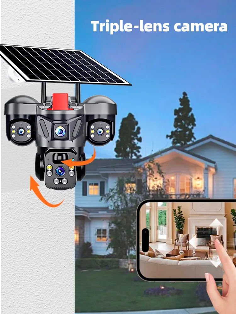 KERUI V380 Pro Outdoor PTZ 6MP WIFI 4G Solar Kamera Home Security Triple Objektiv Kamera Solar Panel CCTV Video überwachung