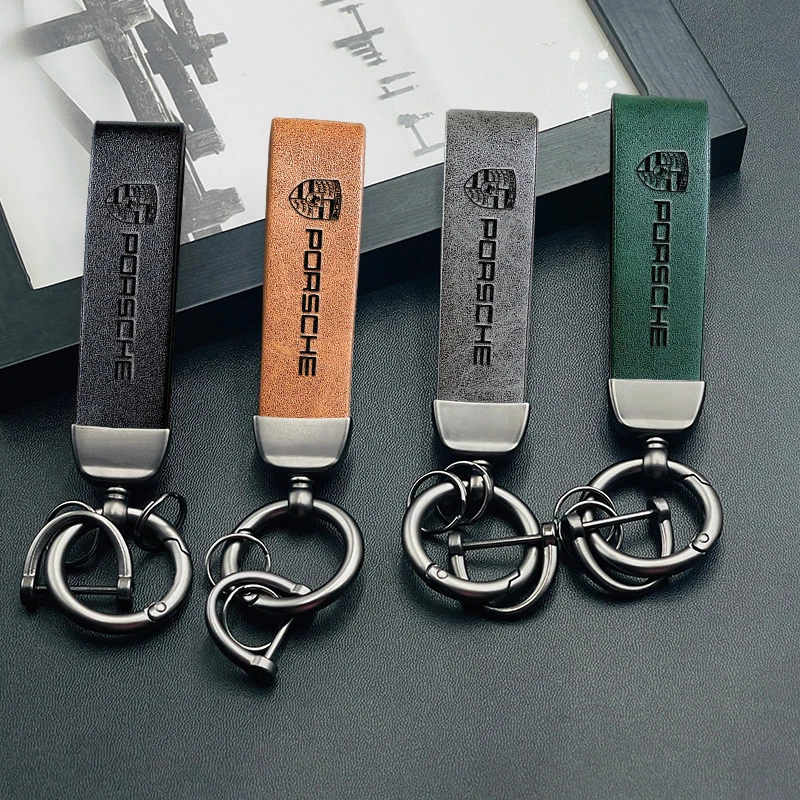 Car Hot Stamping Badge Keychain Zinc Alloy Keyring Accessories For Porsche Cayenne Panamera Macan 911 718 Taycan Boxster Cayman